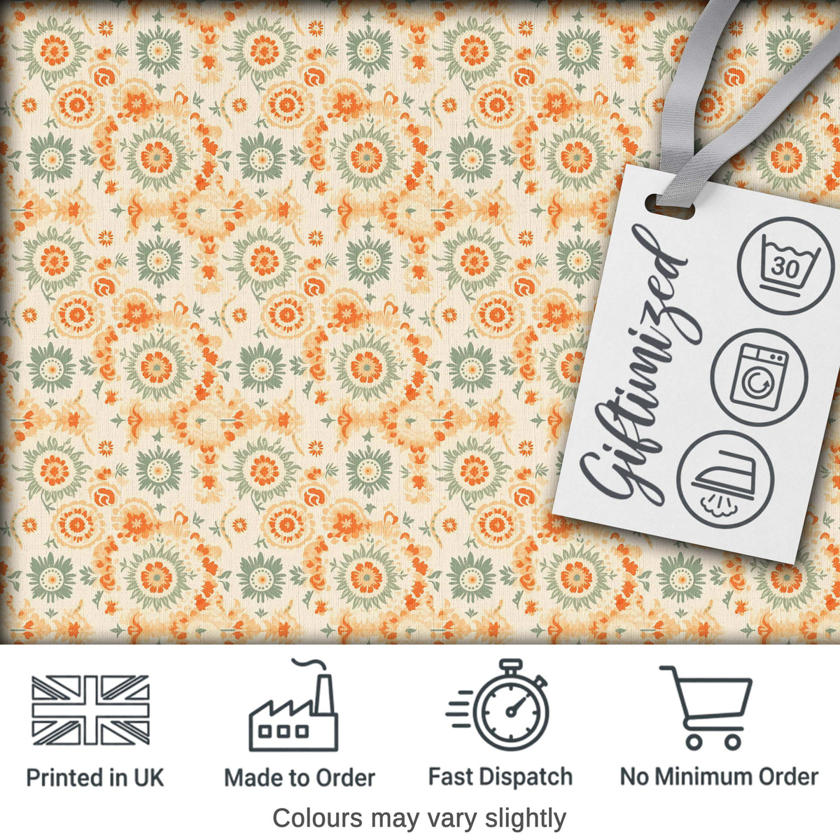 Soft Pastel Orange Green Floral Seamless Pattern  Garden Style Digital Print Fabric by the Metre UK Sewing Quilting Textile