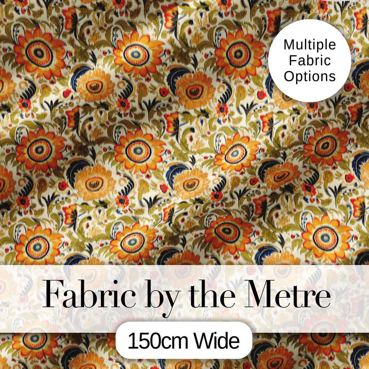 Detailed Vintage Orange Yellow Floral Seamless Pattern Classic Botanical Design Digital Print Fabric by the Metre UK Sewing Quilting Textile