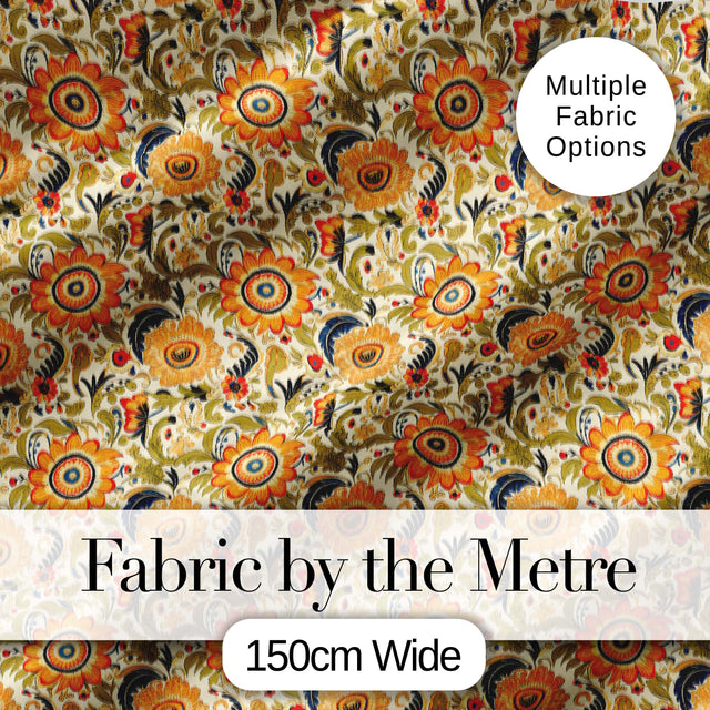 Detailed Vintage Orange Yellow Floral Seamless Pattern Classic Botanical Design Digital Print Fabric by the Metre UK Sewing Quilting Textile