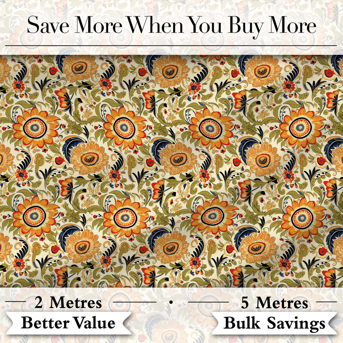 Detailed Vintage Orange Yellow Floral Seamless Pattern Classic Botanical Design Digital Print Fabric by the Metre UK Sewing Quilting Textile