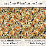 Detailed Vintage Orange Yellow Floral Seamless Pattern Classic Botanical Design Digital Print Fabric by the Metre UK Sewing Quilting Textile