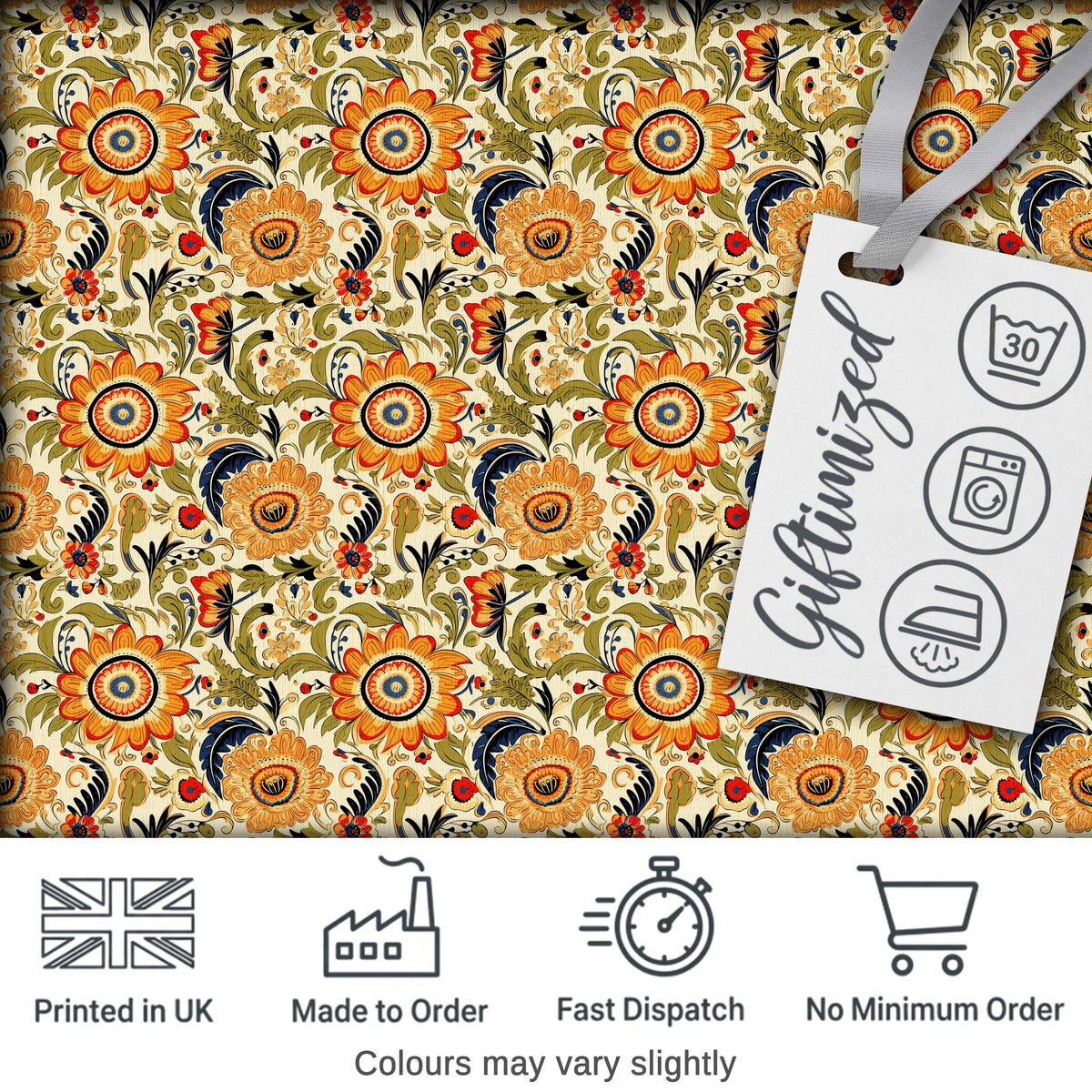 Detailed Vintage Orange Yellow Floral Seamless Pattern Classic Botanical Design Digital Print Fabric by the Metre UK Sewing Quilting Textile