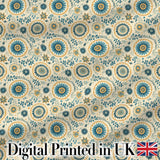 Teal Gold Ornate Floral Medallion Seamless Pattern Elegant Vintage Style Digital Print Fabric by the Metre UK Sewing Quilting Textile