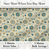 Teal Gold Ornate Floral Medallion Seamless Pattern Elegant Vintage Style Digital Print Fabric by the Metre UK Sewing Quilting Textile