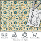 Teal Gold Ornate Floral Medallion Seamless Pattern Elegant Vintage Style Digital Print Fabric by the Metre UK Sewing Quilting Textile