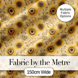 Vintage Mustard Black Floral Sunburst Seamless Pattern Classic  Design Digital Print Fabric by the Metre UK Sewing Quilting Textile