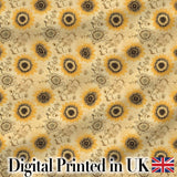 Vintage Mustard Black Floral Sunburst Seamless Pattern Classic  Design Digital Print Fabric by the Metre UK Sewing Quilting Textile