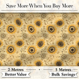 Vintage Mustard Black Floral Sunburst Seamless Pattern Classic  Design Digital Print Fabric by the Metre UK Sewing Quilting Textile