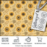 Vintage Mustard Black Floral Sunburst Seamless Pattern Classic  Design Digital Print Fabric by the Metre UK Sewing Quilting Textile
