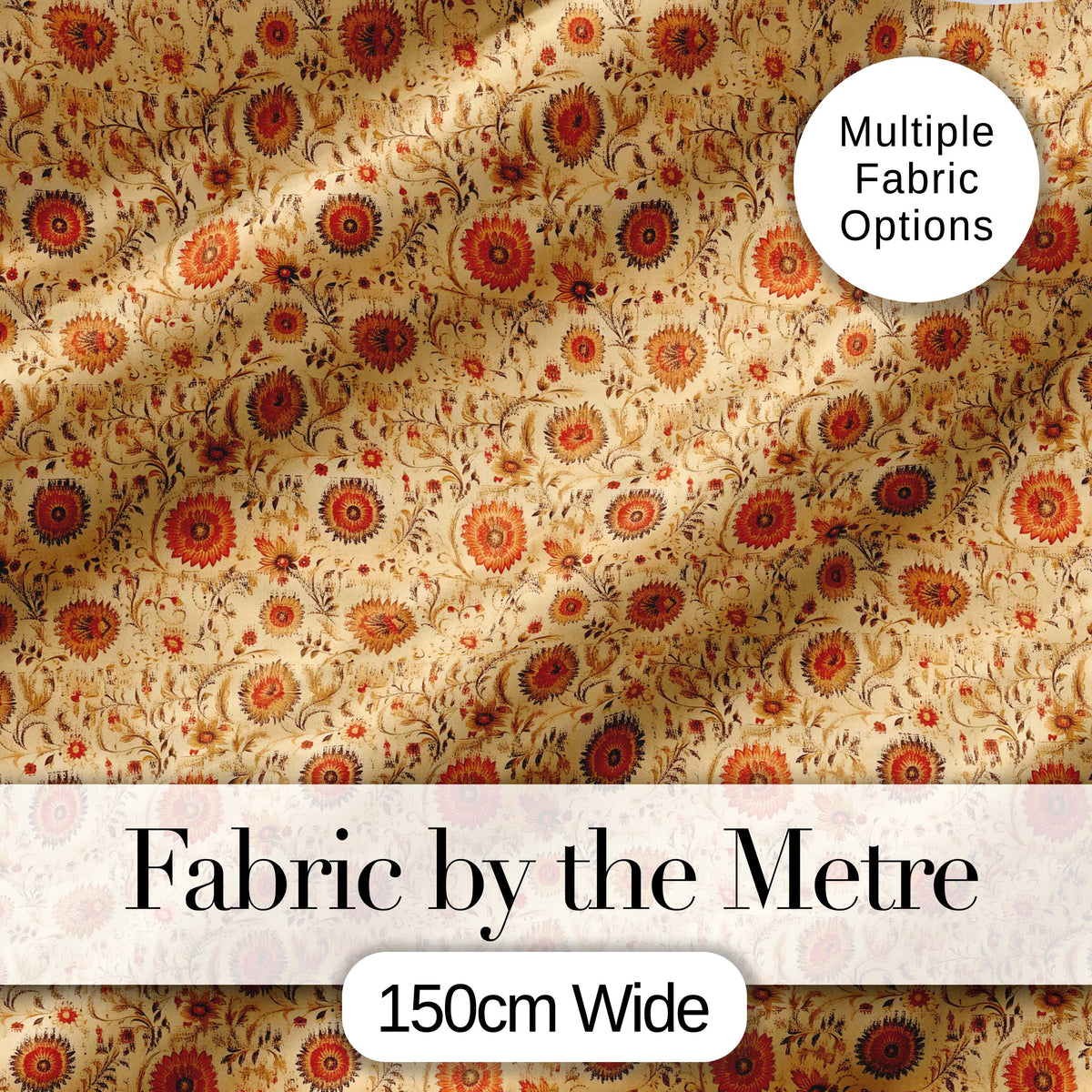 Vintage Autumn Floral Vine Seamless Pattern Warm Orange Beige Botanical Digital Print Fabric by the Metre UK Sewing Quilting Textile