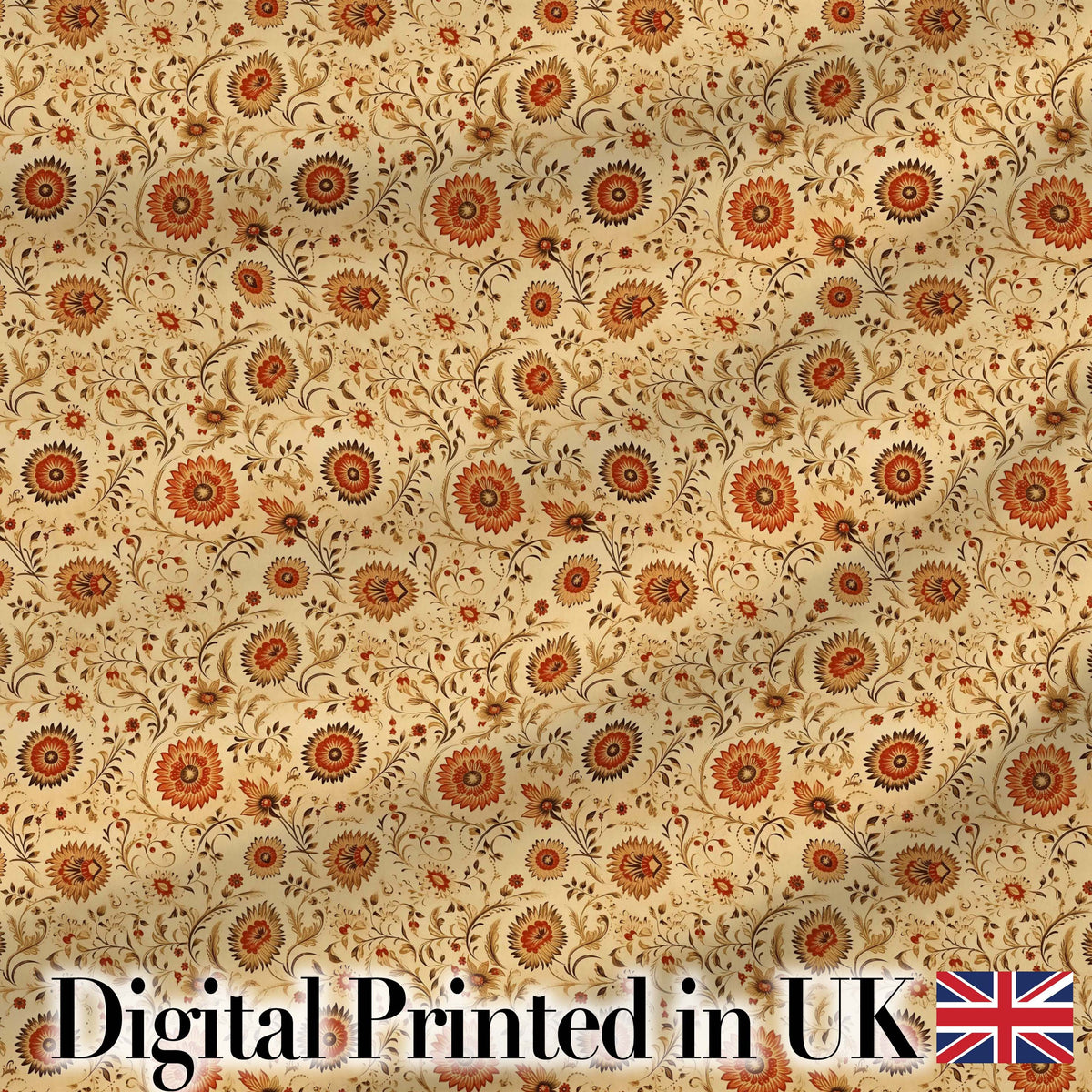 Vintage Autumn Floral Vine Seamless Pattern Warm Orange Beige Botanical Digital Print Fabric by the Metre UK Sewing Quilting Textile