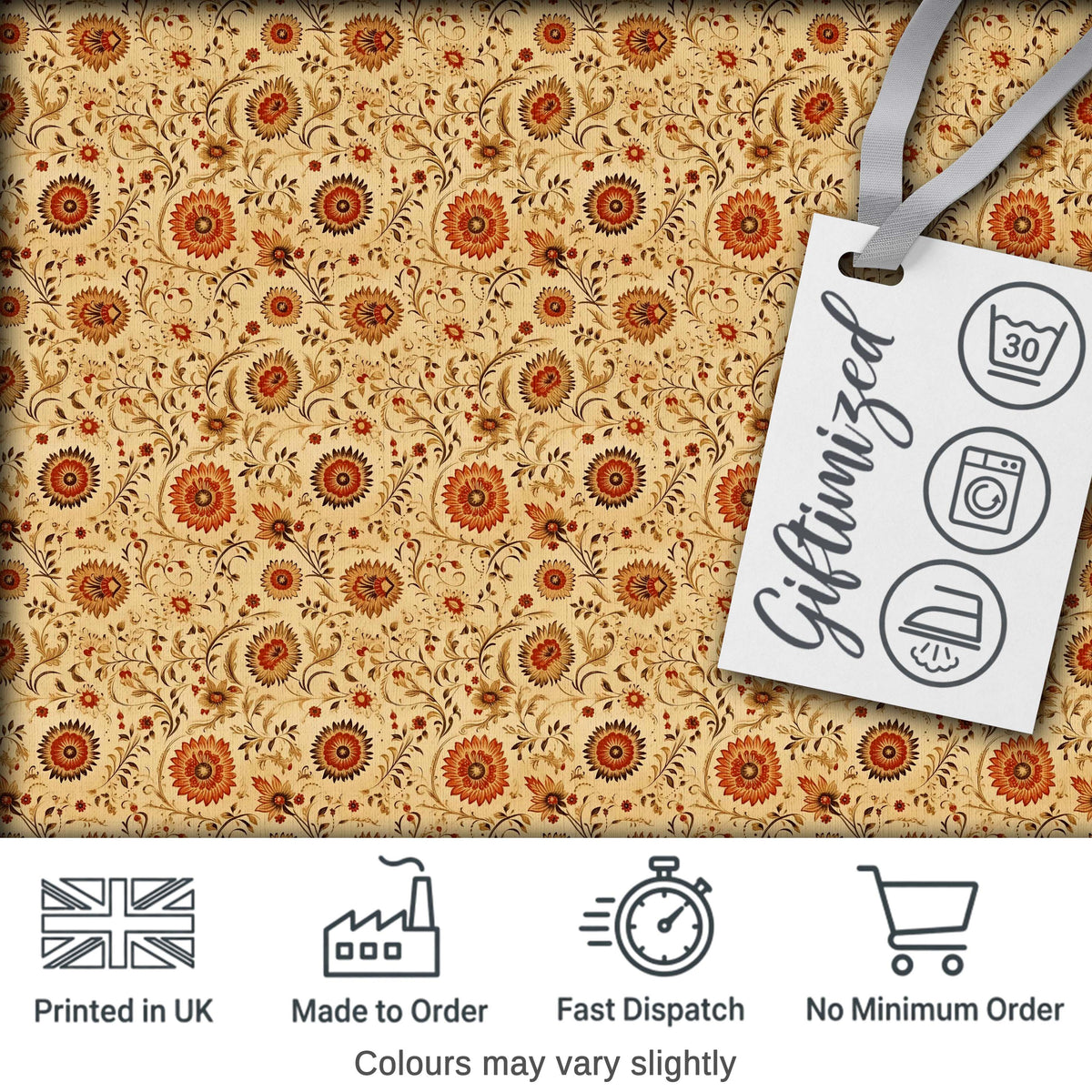 Vintage Autumn Floral Vine Seamless Pattern Warm Orange Beige Botanical Digital Print Fabric by the Metre UK Sewing Quilting Textile