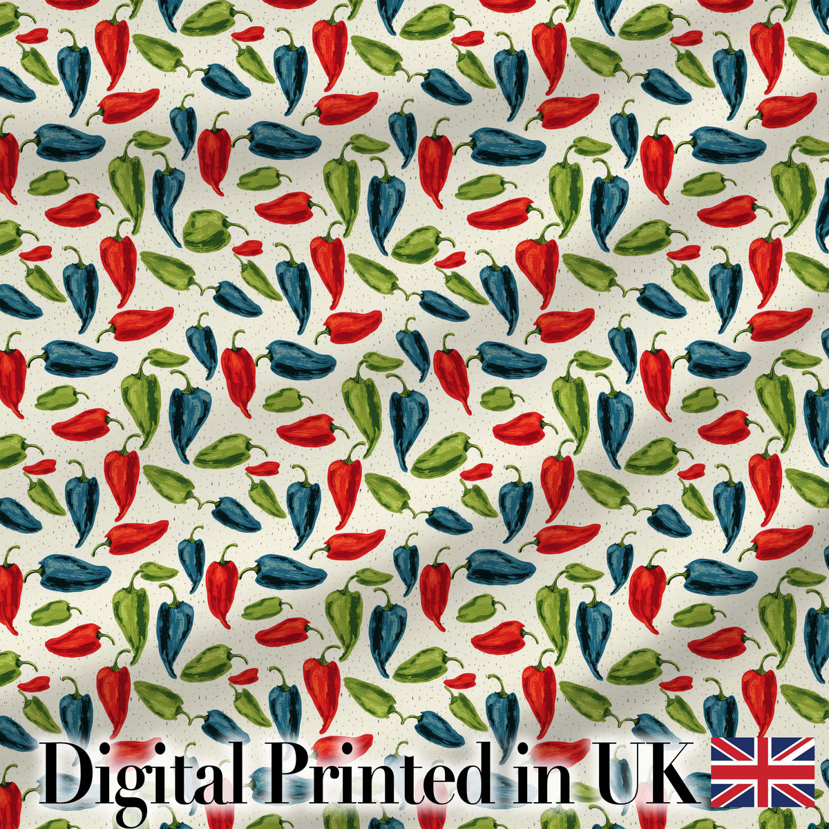 Hand Painted Pepper Seamless Pattern Red Blue Green Vegetable Print Digital Print Fabric by the Metre UK Sewing Quilting Textile