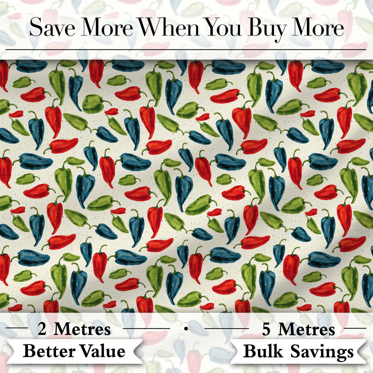 Hand Painted Pepper Seamless Pattern Red Blue Green Vegetable Print Digital Print Fabric by the Metre UK Sewing Quilting Textile