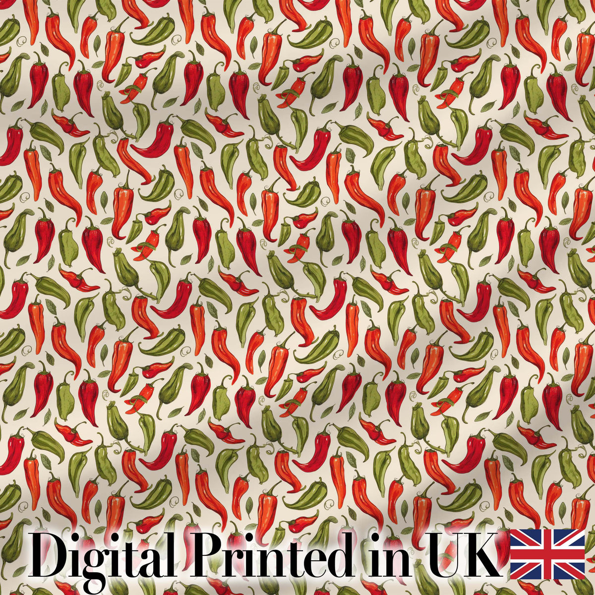 Hand Drawn Red Green Chili Pepper Seamless Pattern Vintage Botanical Food Digital Print Fabric by the Metre UK Sewing Quilting Textile