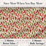 Hand Drawn Red Green Chili Pepper Seamless Pattern Vintage Botanical Food Digital Print Fabric by the Metre UK Sewing Quilting Textile