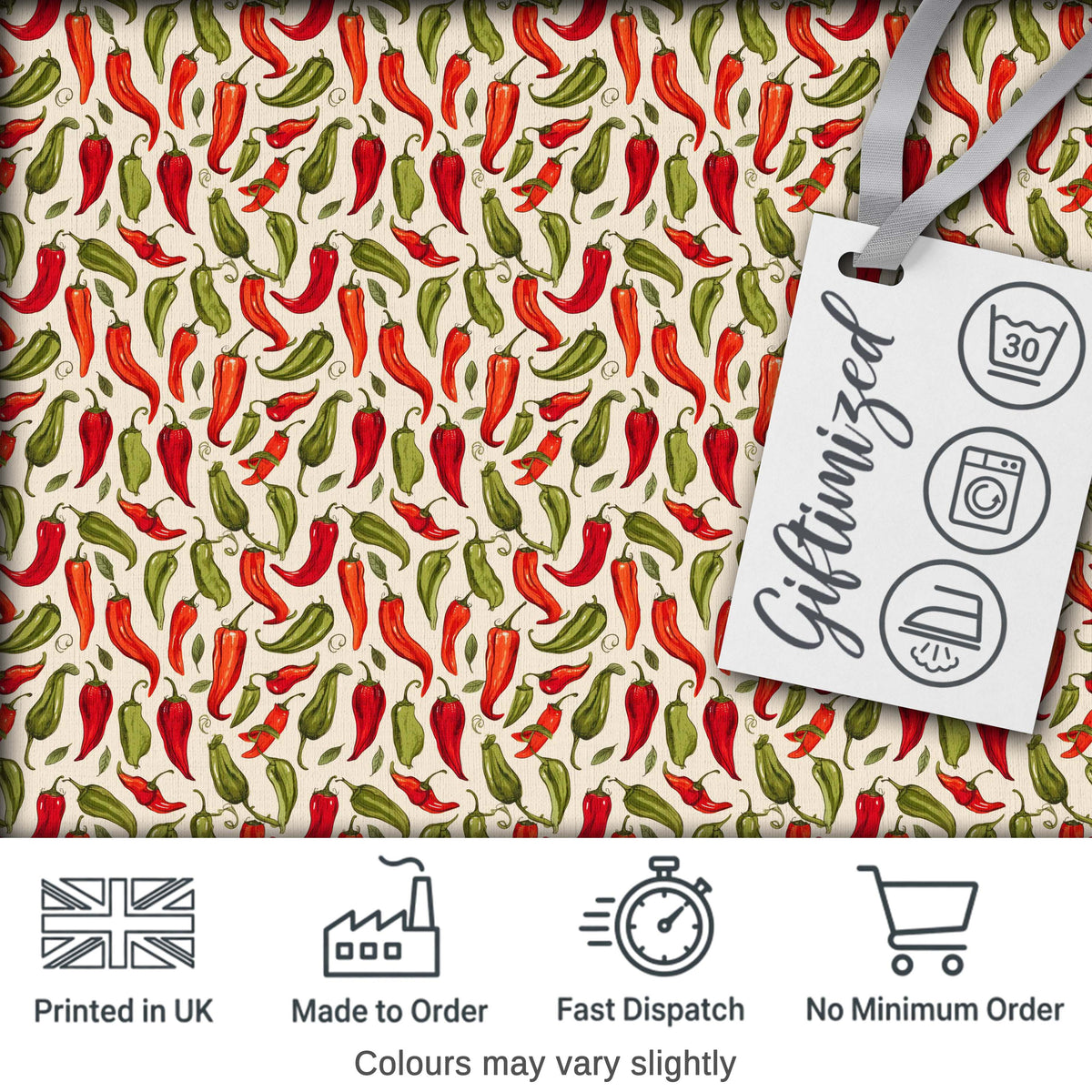Hand Drawn Red Green Chili Pepper Seamless Pattern Vintage Botanical Food Digital Print Fabric by the Metre UK Sewing Quilting Textile