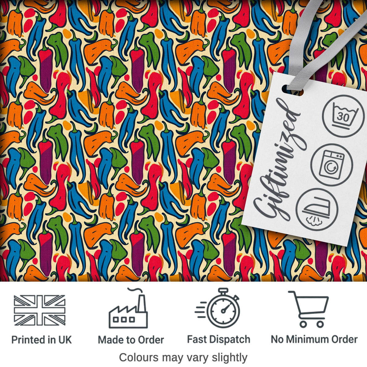 Bright Abstract Multicolor Pepper Seamless Pattern Modern Artistic Food Print Digital Print Fabric by the Metre UK Sewing Quilting Textile