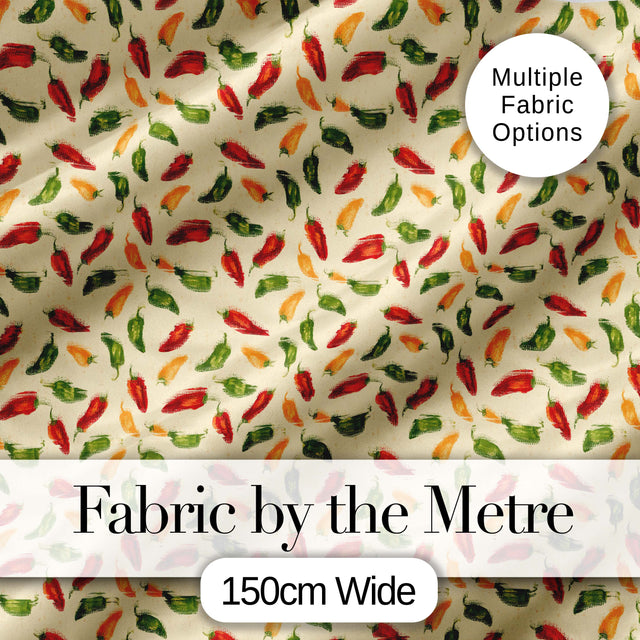Soft  Chili Pepper Seamless Pattern Warm Red Green Kitchen Style Digital Print Fabric by the Metre UK Sewing Quilting Textile