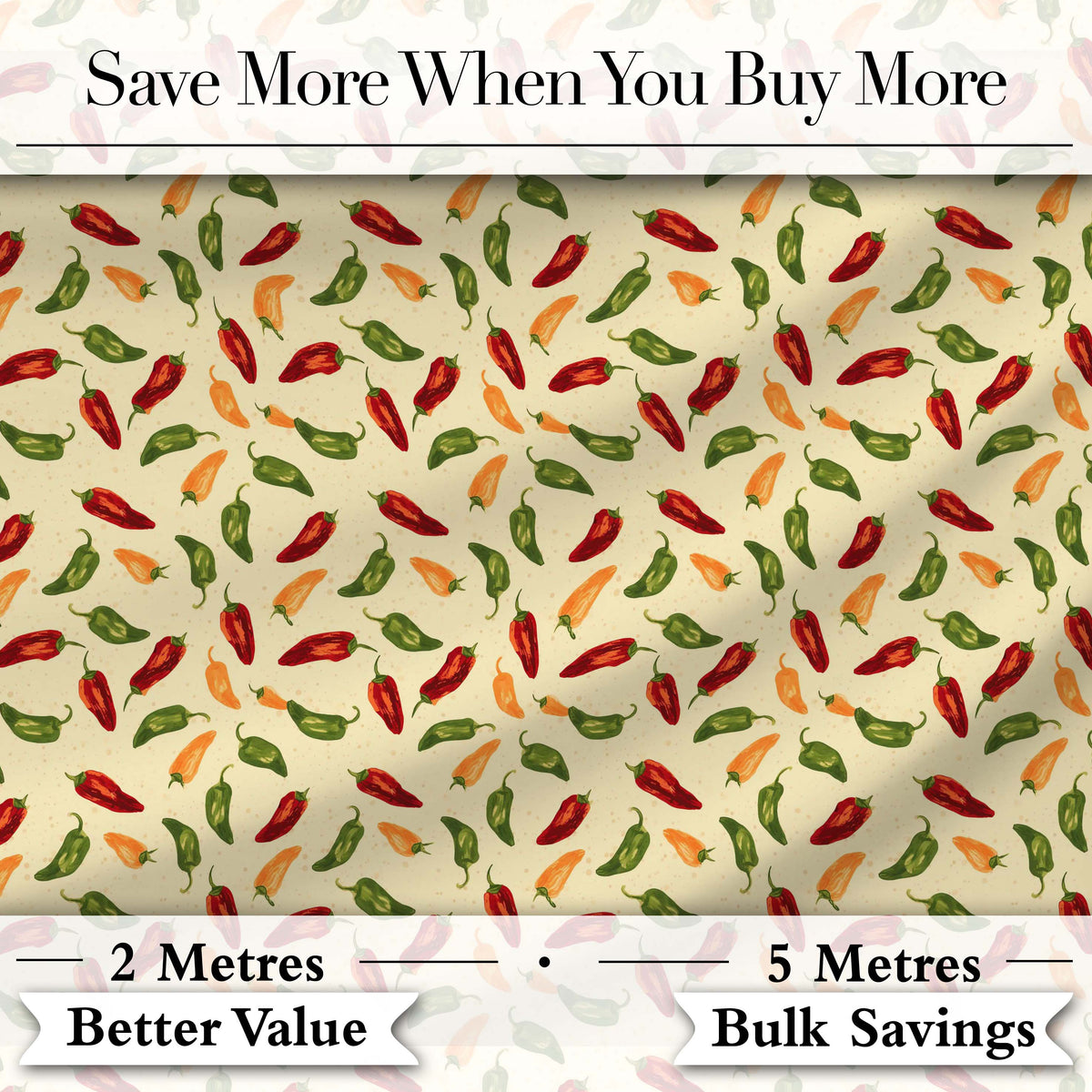 Soft  Chili Pepper Seamless Pattern Warm Red Green Kitchen Style Digital Print Fabric by the Metre UK Sewing Quilting Textile