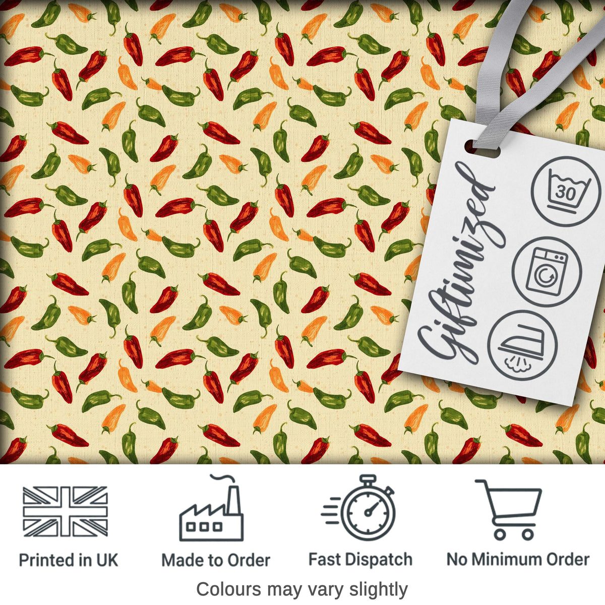 Soft  Chili Pepper Seamless Pattern Warm Red Green Kitchen Style Digital Print Fabric by the Metre UK Sewing Quilting Textile