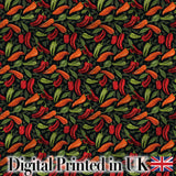 Mixed Chili Peppers and Leaves Dark Seamless Pattern Design Digital Print Fabric by the Metre UK Sewing Quilting Textile