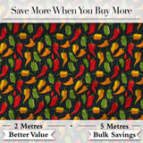 Colorful and Chili Peppers Seamless Pattern Dark Background Digital Print Fabric by the Metre UK Sewing Quilting Textile