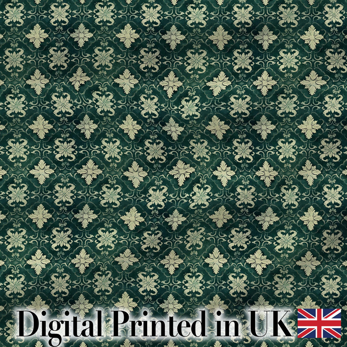 Vintage Floral Damask Green Seamless Pattern Elegant Style Digital Print Fabric by the Metre UK Sewing Quilting Textile