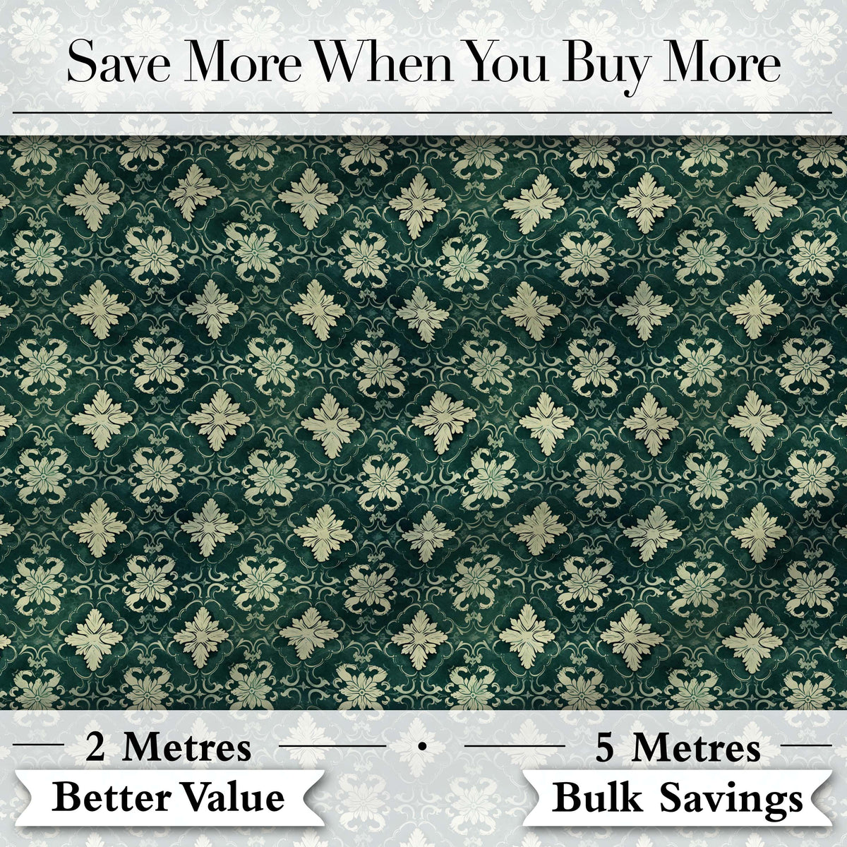 Vintage Floral Damask Green Seamless Pattern Elegant Style Digital Print Fabric by the Metre UK Sewing Quilting Textile