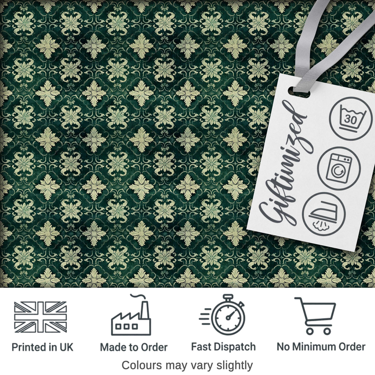 Vintage Floral Damask Green Seamless Pattern Elegant Style Digital Print Fabric by the Metre UK Sewing Quilting Textile