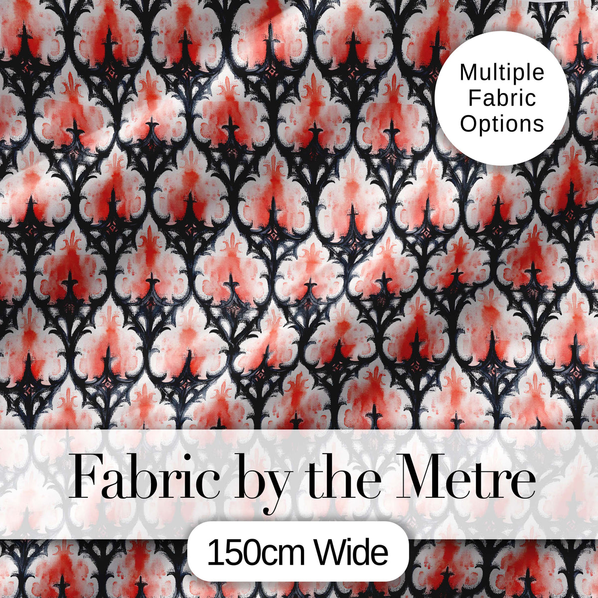 Gothic Black Pink Ornate Floral Seamless Pattern Vintage Style Digital Print Fabric by the Metre UK Sewing Quilting Textile