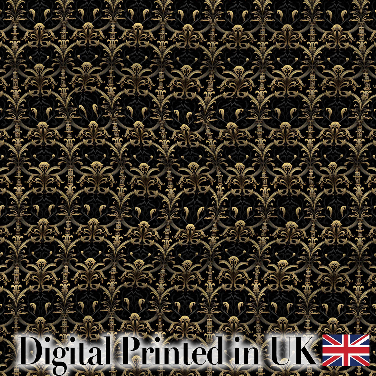 Classic Gold Black Victorian Damask Seamless Pattern Royal Style Digital Print Fabric by the Metre UK Sewing Quilting Textile