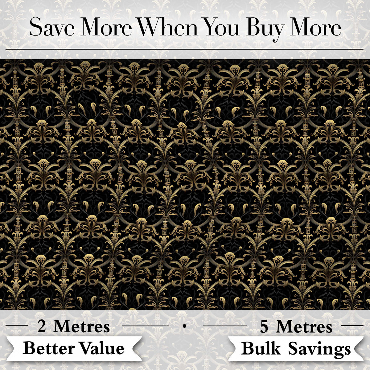 Classic Gold Black Victorian Damask Seamless Pattern Royal Style Digital Print Fabric by the Metre UK Sewing Quilting Textile