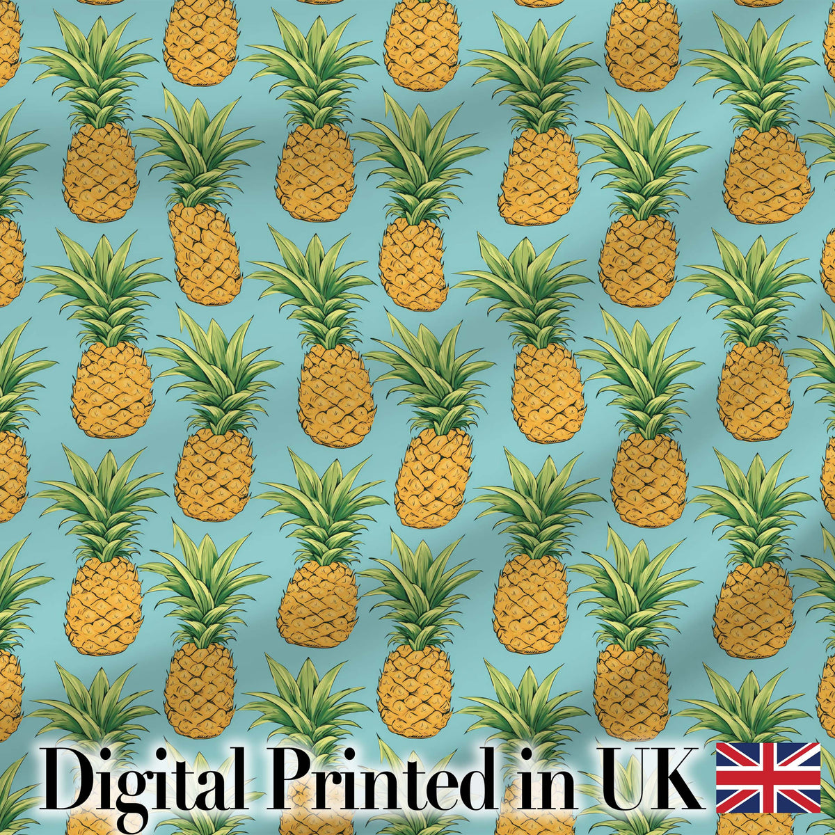 Blue Background Pineapple Seamless Pattern Bright Tropical Fruit Digital Print Fabric by the Metre UK Sewing Quilting Textile