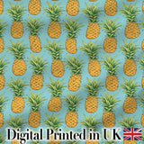 Blue Background Pineapple Seamless Pattern Bright Tropical Fruit Digital Print Fabric by the Metre UK Sewing Quilting Textile