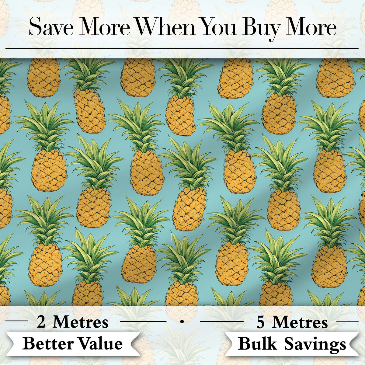 Blue Background Pineapple Seamless Pattern Bright Tropical Fruit Digital Print Fabric by the Metre UK Sewing Quilting Textile