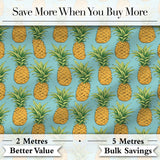 Blue Background Pineapple Seamless Pattern Bright Tropical Fruit Digital Print Fabric by the Metre UK Sewing Quilting Textile