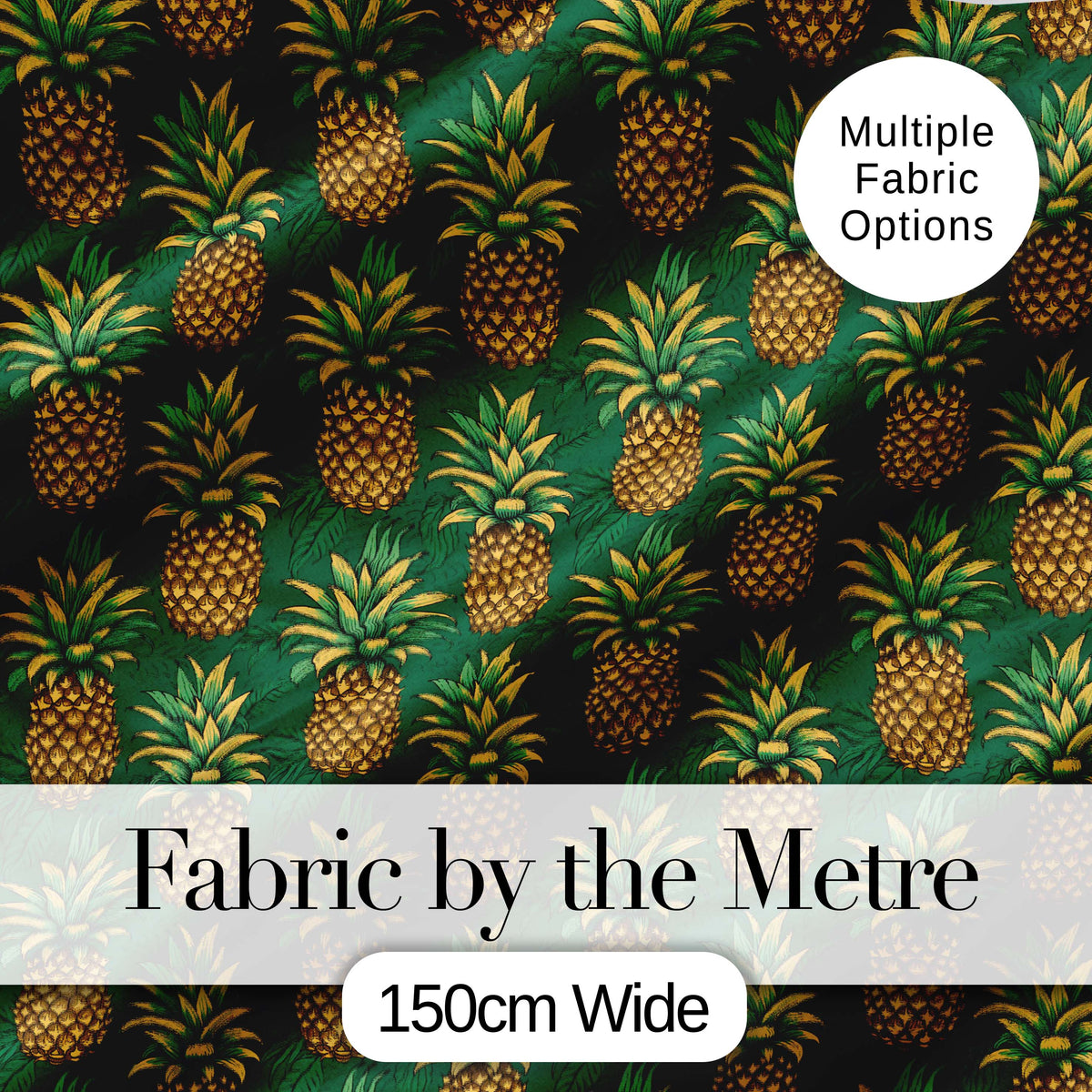 Classic Pineapple Botanical Seamless Pattern Dark Green Tropical Design Digital Print Fabric by the Metre UK Sewing Quilting Textile