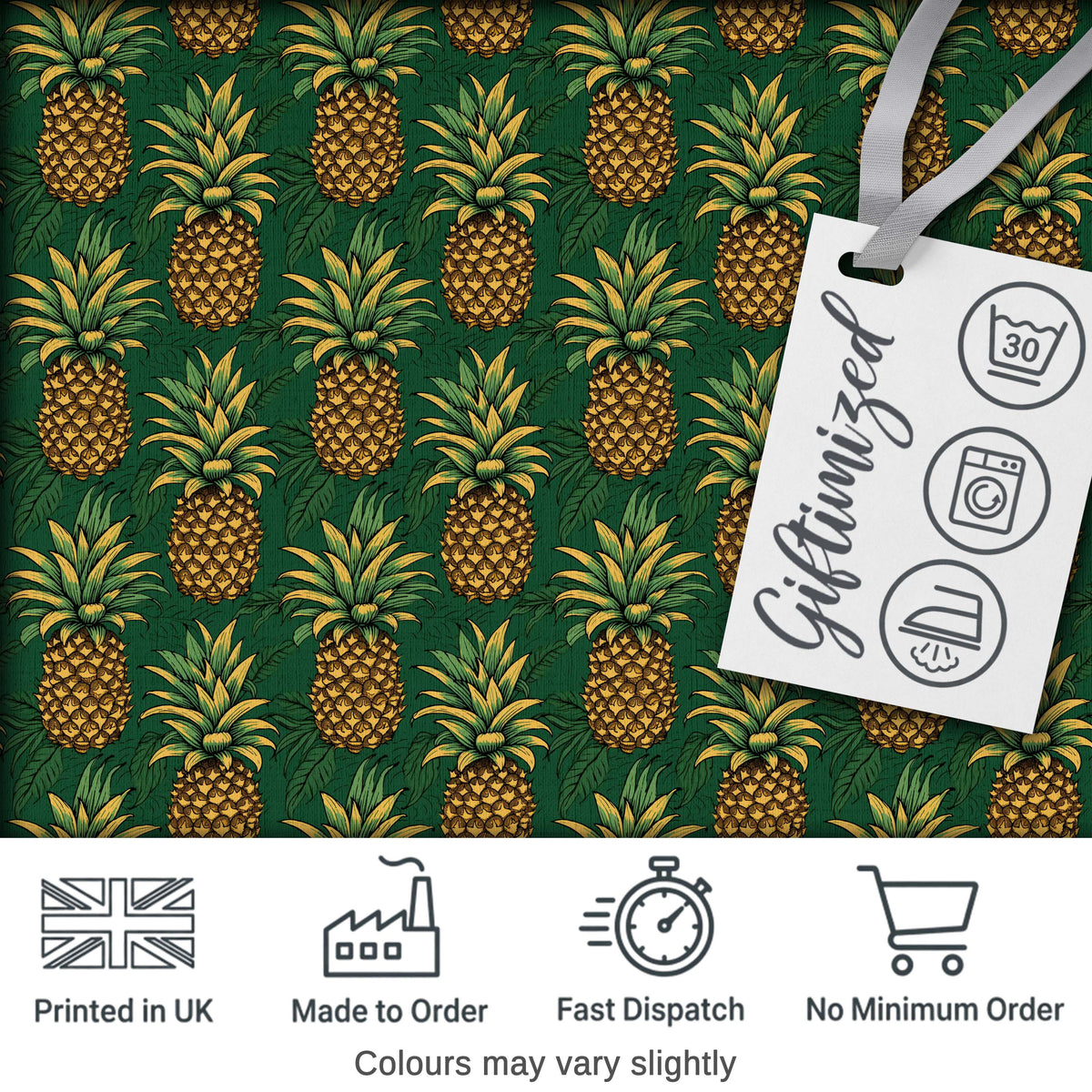 Classic Pineapple Botanical Seamless Pattern Dark Green Tropical Design Digital Print Fabric by the Metre UK Sewing Quilting Textile