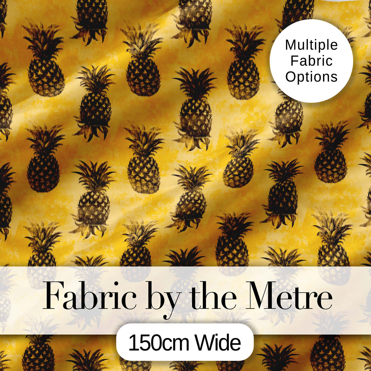 Grunge Pineapple Sketch Seamless Pattern Yellow Vintage Fruit Digital Print Fabric by the Metre UK Sewing Quilting Textile