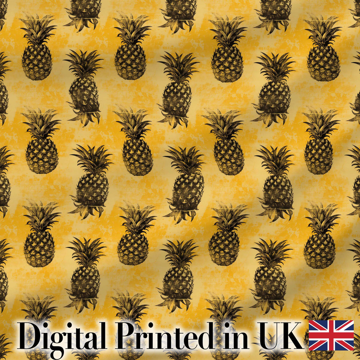 Grunge Pineapple Sketch Seamless Pattern Yellow Vintage Fruit Digital Print Fabric by the Metre UK Sewing Quilting Textile