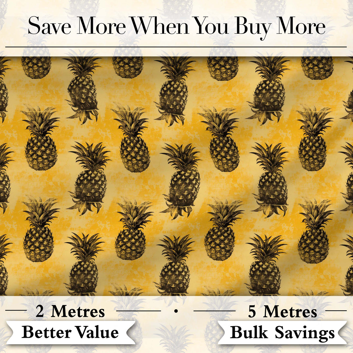 Grunge Pineapple Sketch Seamless Pattern Yellow Vintage Fruit Digital Print Fabric by the Metre UK Sewing Quilting Textile