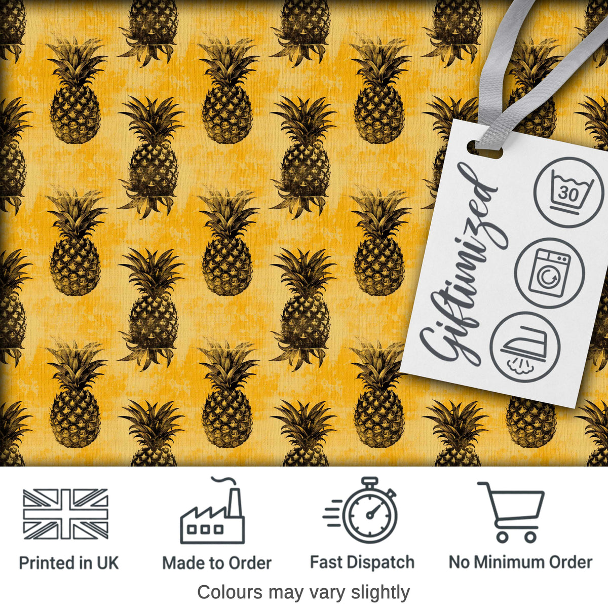Grunge Pineapple Sketch Seamless Pattern Yellow Vintage Fruit Digital Print Fabric by the Metre UK Sewing Quilting Textile