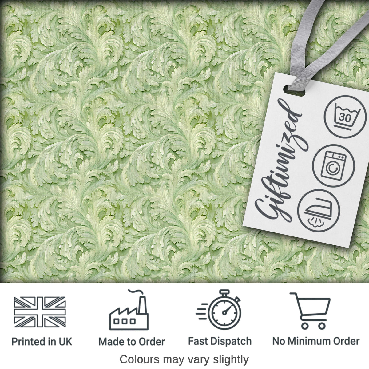 Elegant Sage Green Ornamental Damask Seamless Pattern Classic Digital Print Fabric by the Metre UK Sewing Quilting Textile