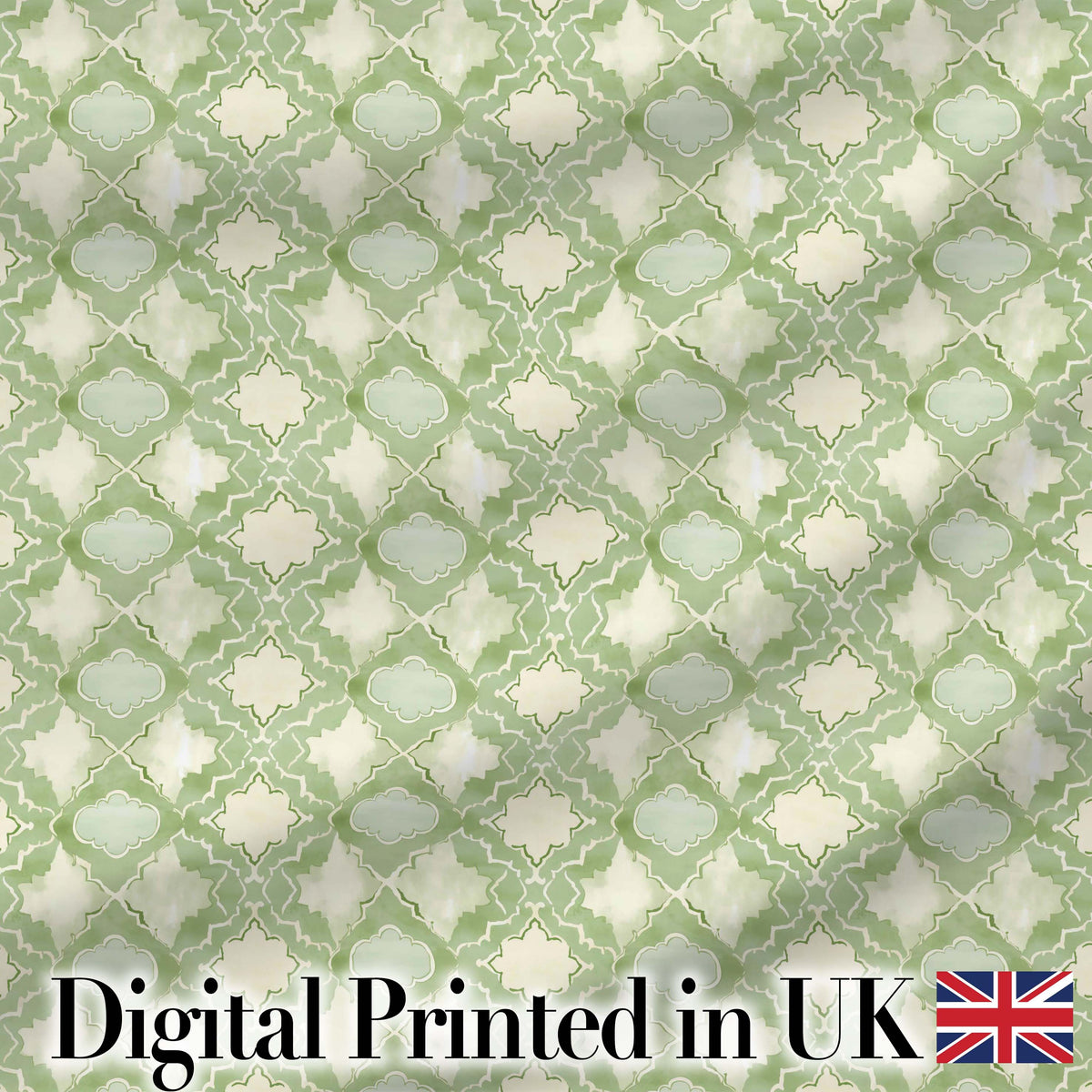 Geometric Green Moroccan Tile Seamless Pattern Vintage Style Digital Print Fabric by the Metre UK Sewing Quilting Textile