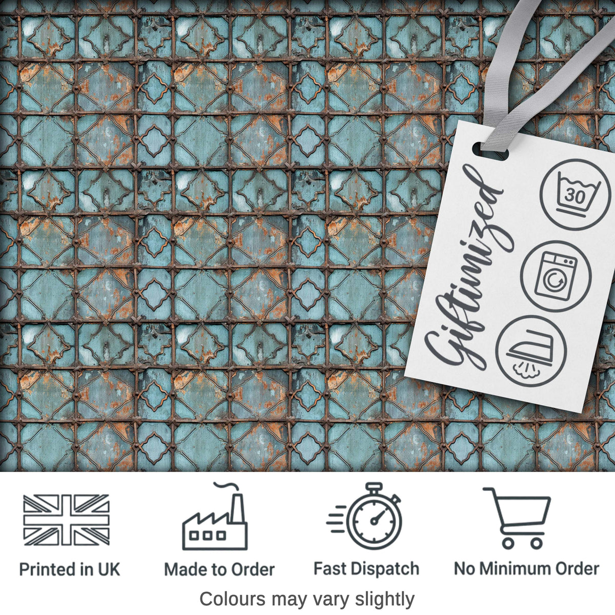 Vintage Blue Tile Metal Grid Seamless Pattern Distressed Industrial Texture Digital Print Fabric by the Metre UK Sewing Quilting Textile