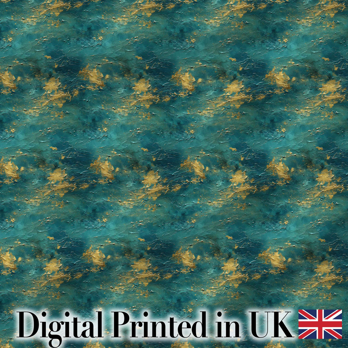 Teal Gold Abstract Texture Seamless Pattern Luxury Artistic Background Digital Print Fabric by the Metre UK Sewing Quilting Textile