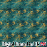 Teal Gold Abstract Texture Seamless Pattern Luxury Artistic Background Digital Print Fabric by the Metre UK Sewing Quilting Textile