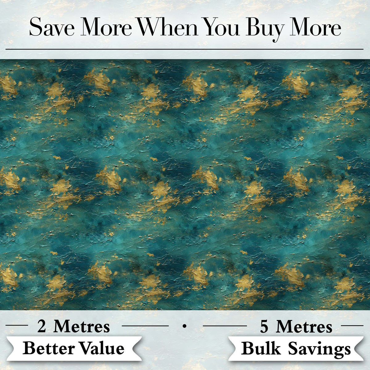 Teal Gold Abstract Texture Seamless Pattern Luxury Artistic Background Digital Print Fabric by the Metre UK Sewing Quilting Textile