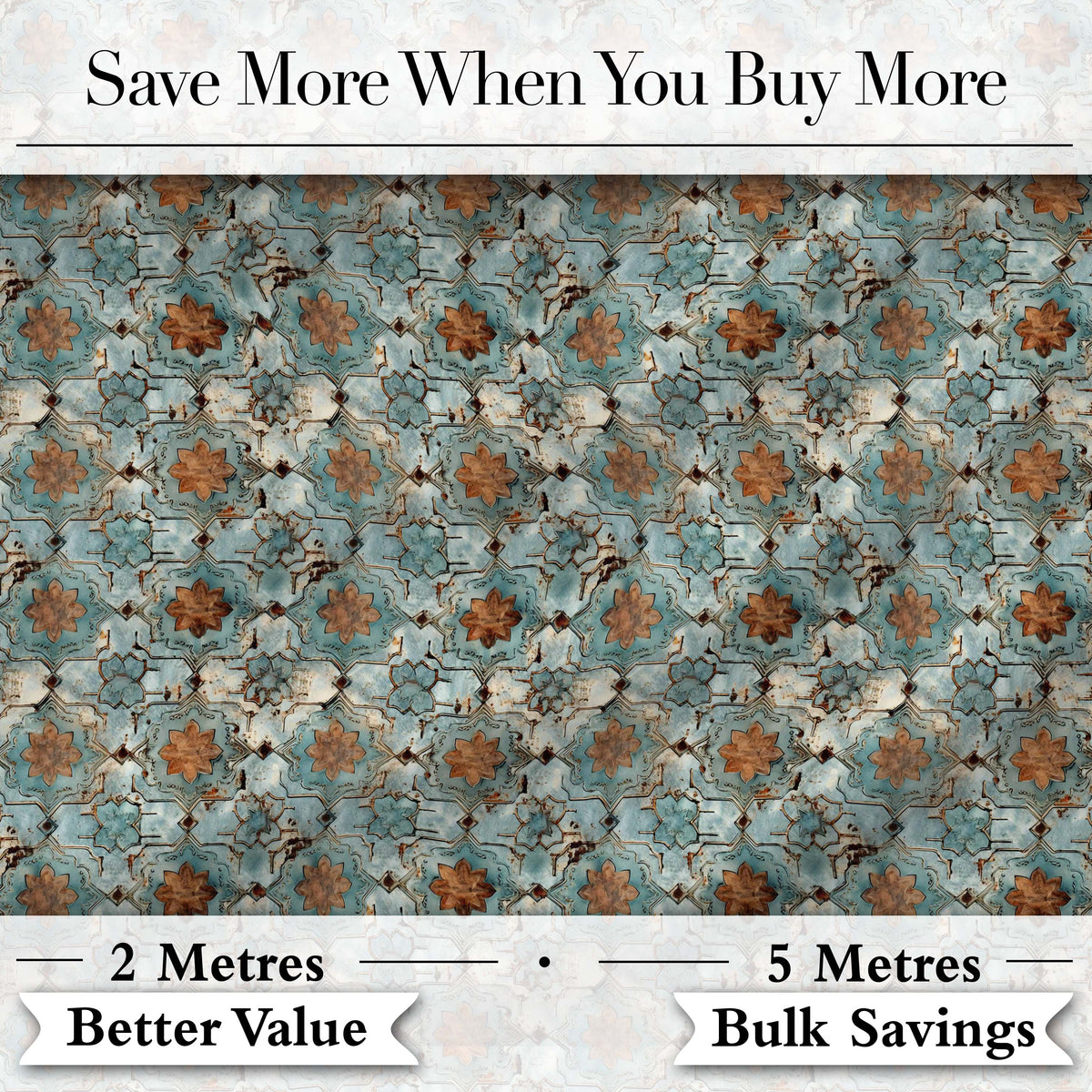 Vintage Blue Floral Tile Seamless Pattern Distressed Ornamental Texture Design Digital Print Fabric by the Metre UK Sewing Quilting Textile